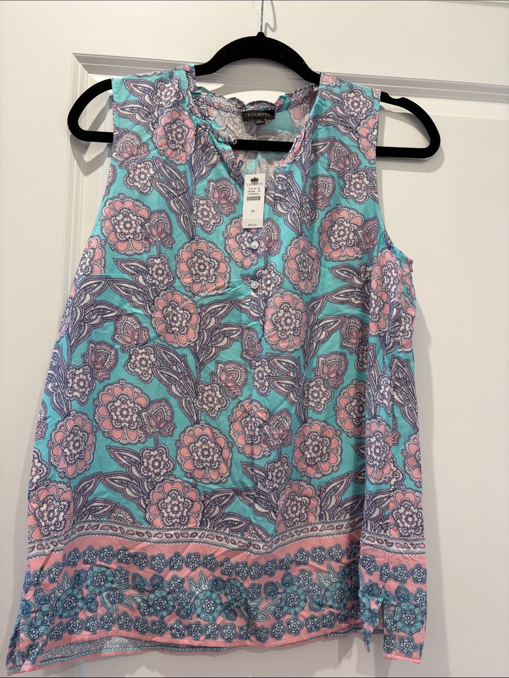 Talbots Aqua and Pink Floral Sleeveless Camisole